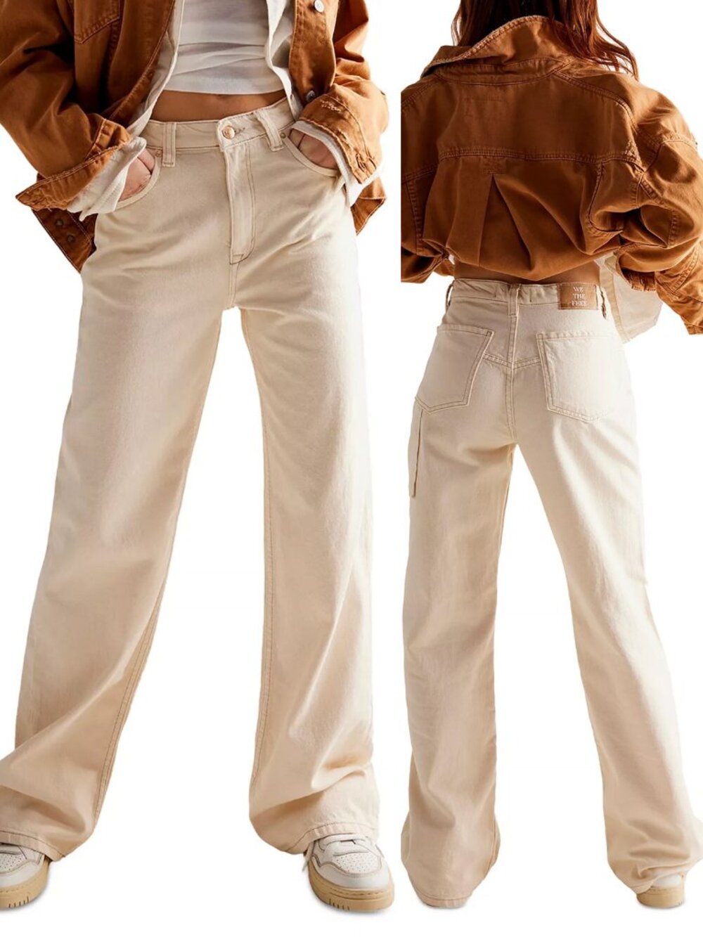 NEW Free People We The Free Tinsley Baggy Mid Rise Straight Leg Jean 29 Ecru $98